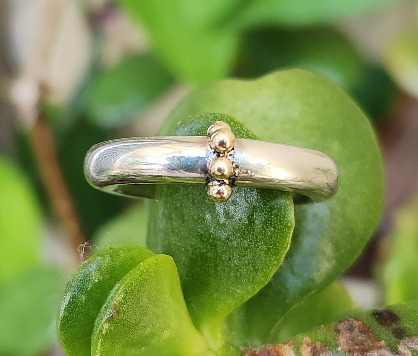 Gold and silver halo ring,10k balls,sterling silver band,two tone ring.4mm round,unisex ring, wedding ring,chunky band,mixed metal ring