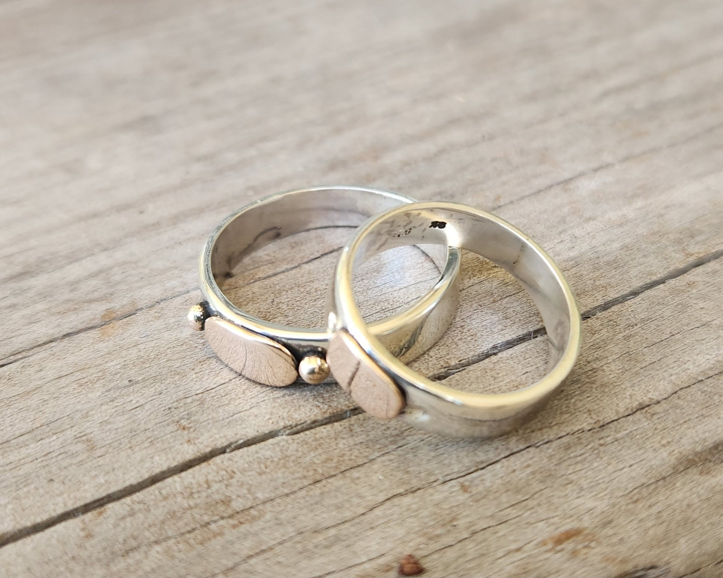 Gold and silver two tone ring,9k gold centre on 925 sterling silver band,gold ball,mixed metal wedding band.