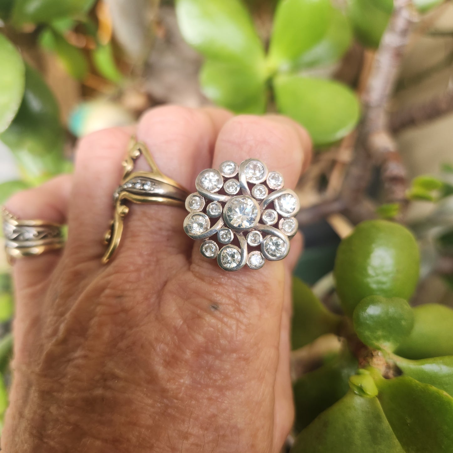 Large cz flower cluster ring,925 sterling,multi stone,cubic zircon ring