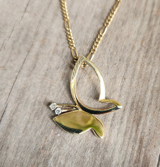 Gold Butterfly diamond pendant,14k solid gold butterfly,vintage piece from 90's.
