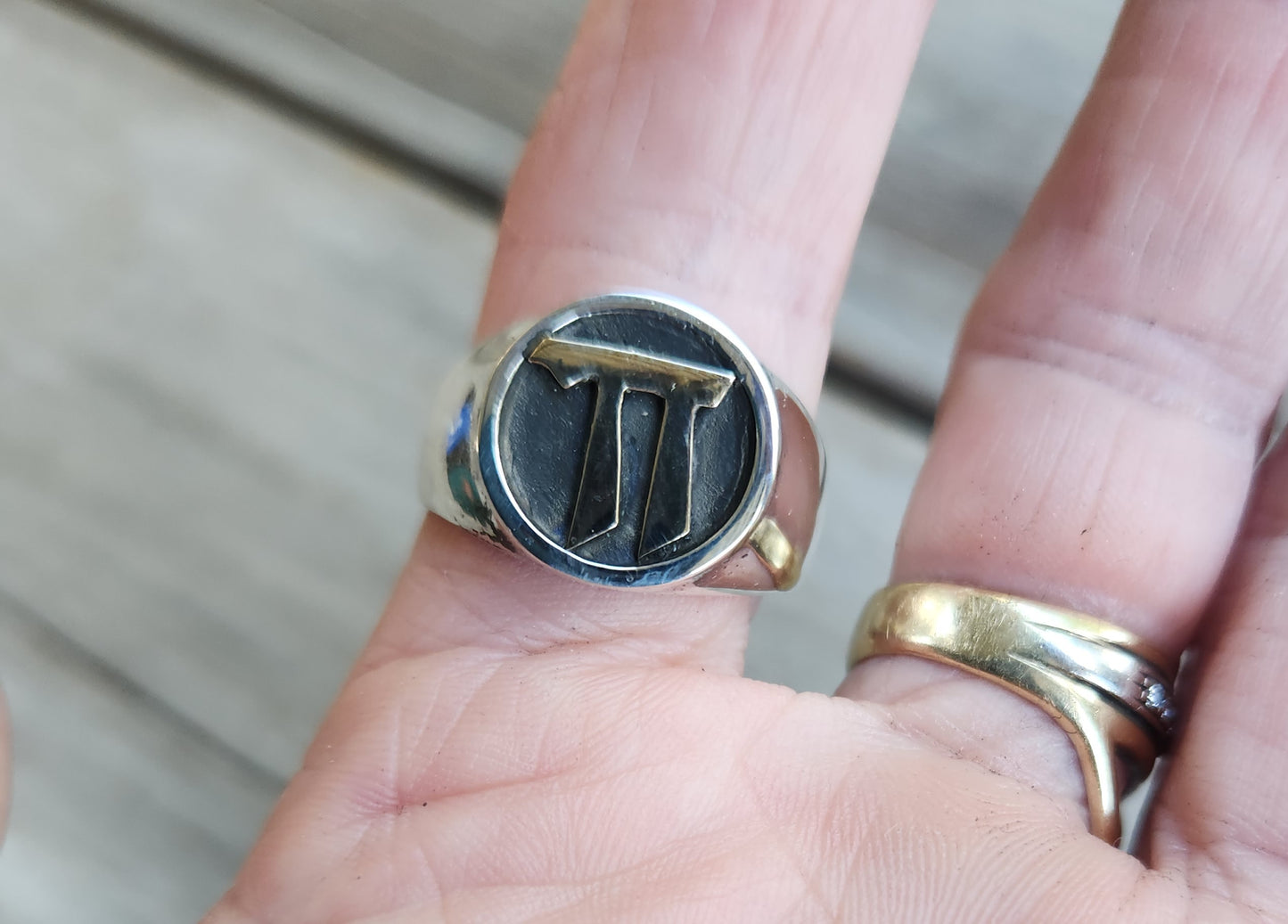 Gold chai signet ring 9k symbol on sterling silver band, Jewish "life"symbol,Hebrew vitality, good luck, spiritual, handmade