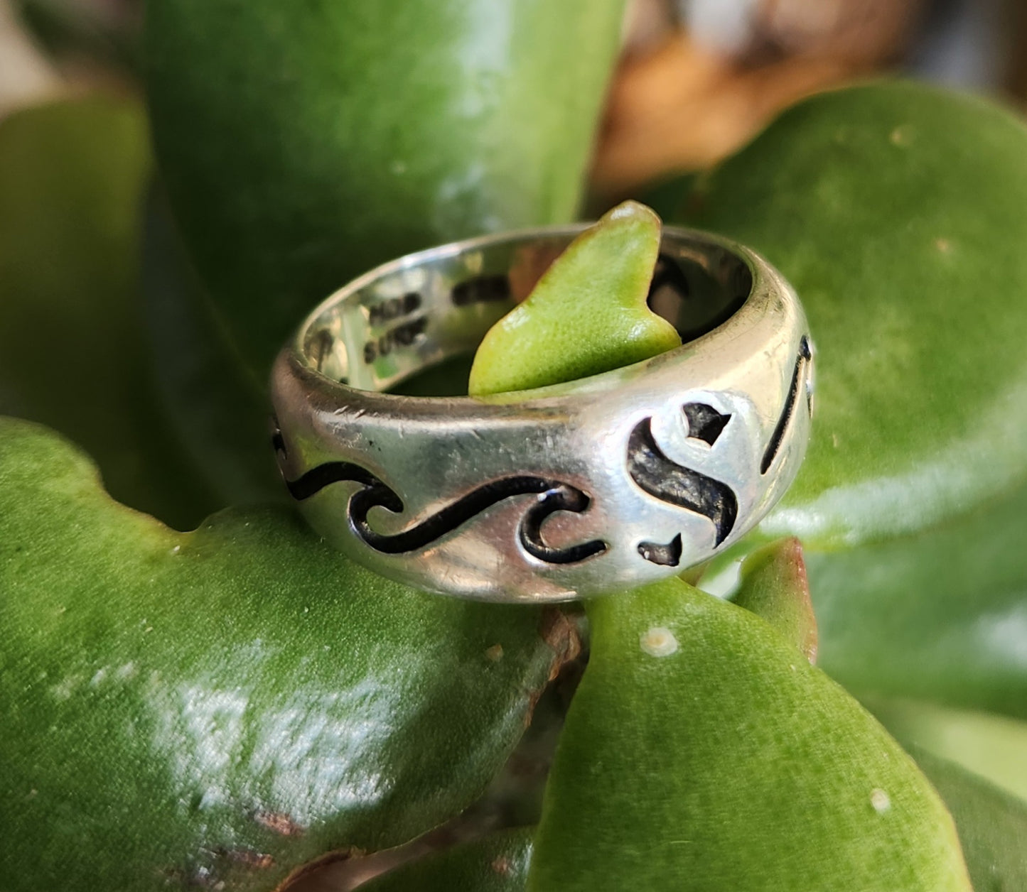 surf wave ring,925 sterling silver,sailor S,surf S,surfer,ocean jewelry,snorkel