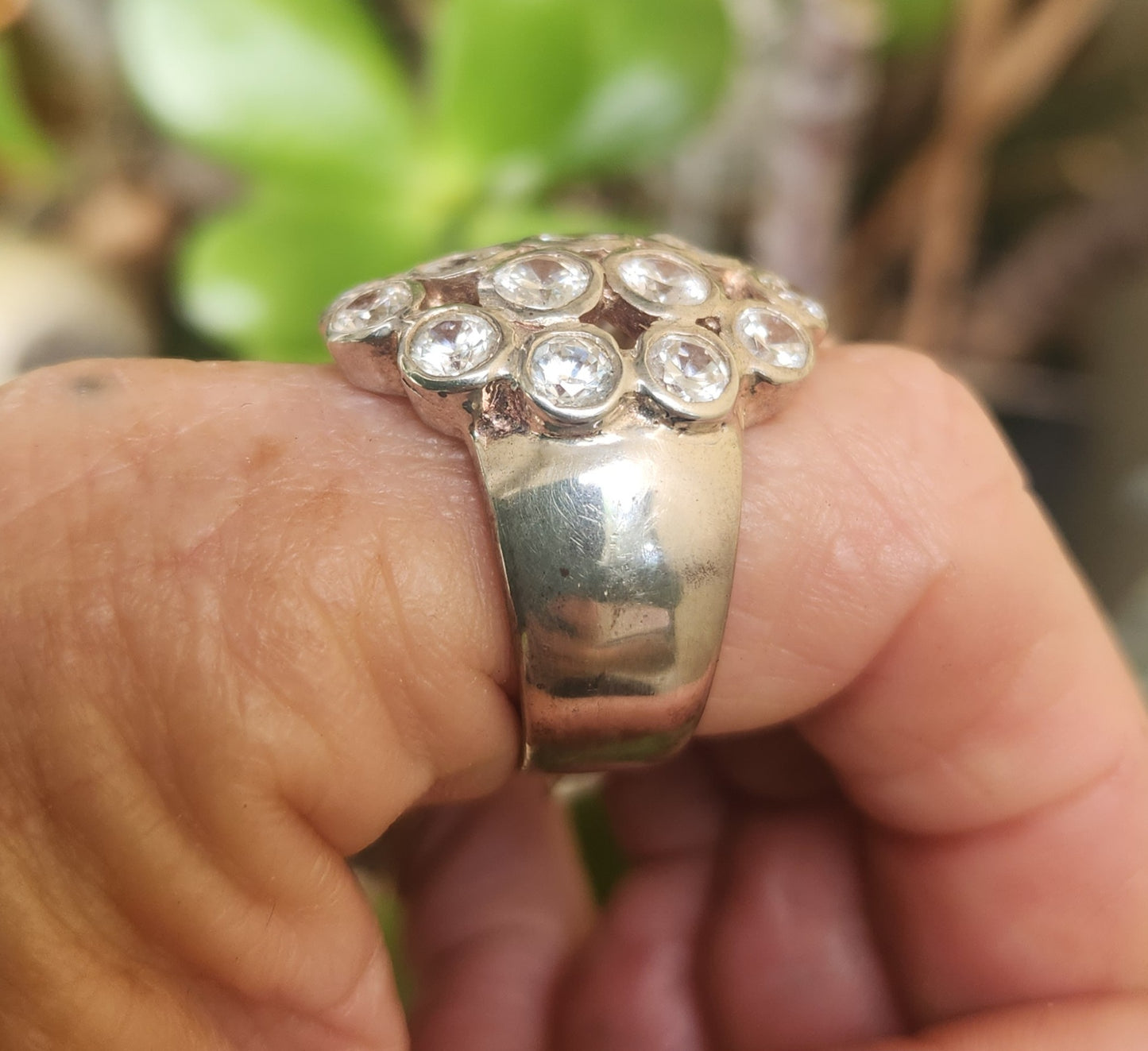 Large cz flower cluster ring,925 sterling,multi stone,cubic zircon ring