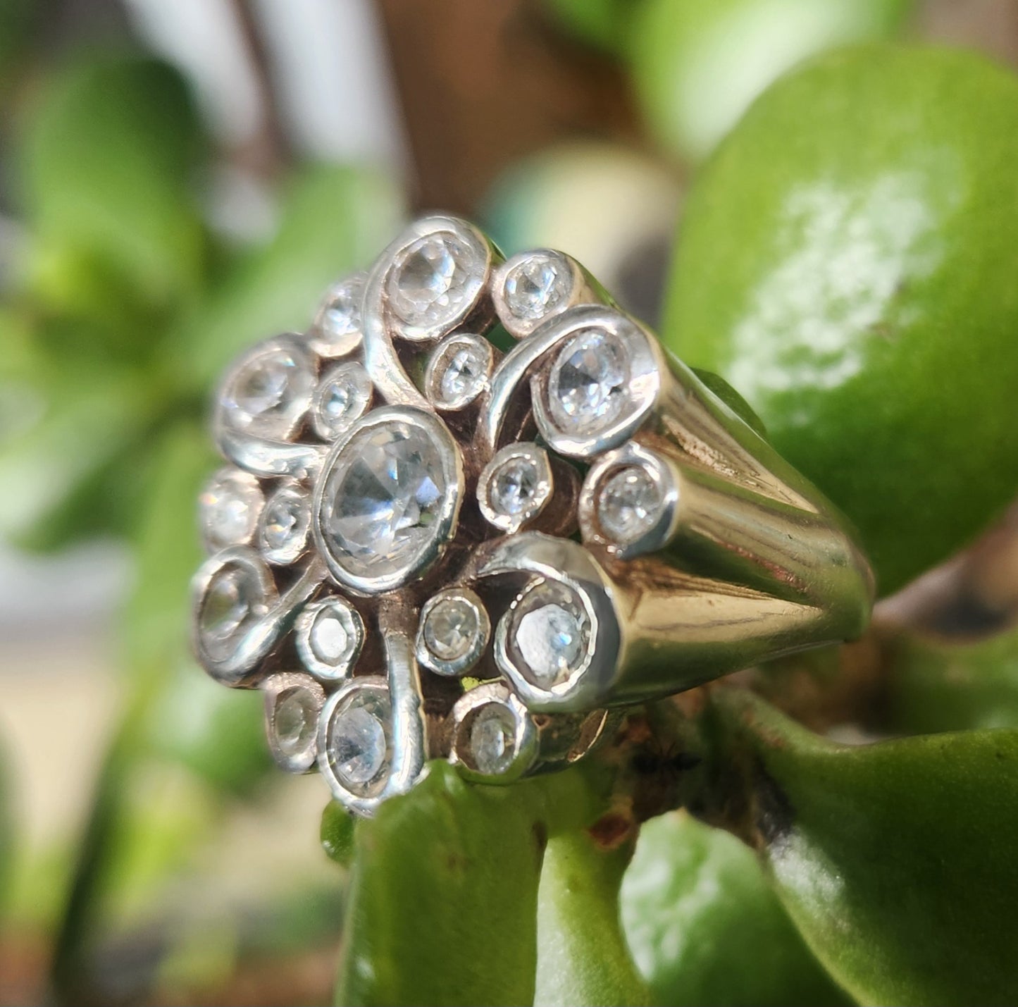 Large cz flower cluster ring,925 sterling,multi stone,cubic zircon ring