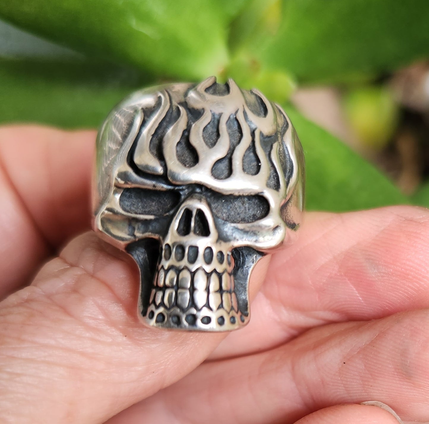 Skull flame ring,925 sterling silver,kustom kulture roth flame,muscle car, steampunk,gothic, punk,small skull ring,hipster