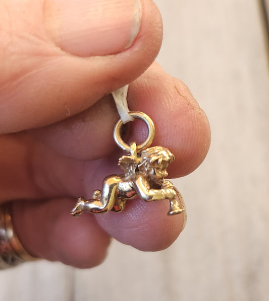 Small gold cupid charm,solid 9k pendant,9ct cherib,love charm