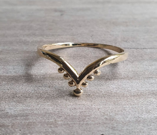 9k Gold chevron ring,fine stacker,solid 9ct/9k gold,v ring,art nouveau, victorian,handmade,designer,boho,gypsy,wishbone,