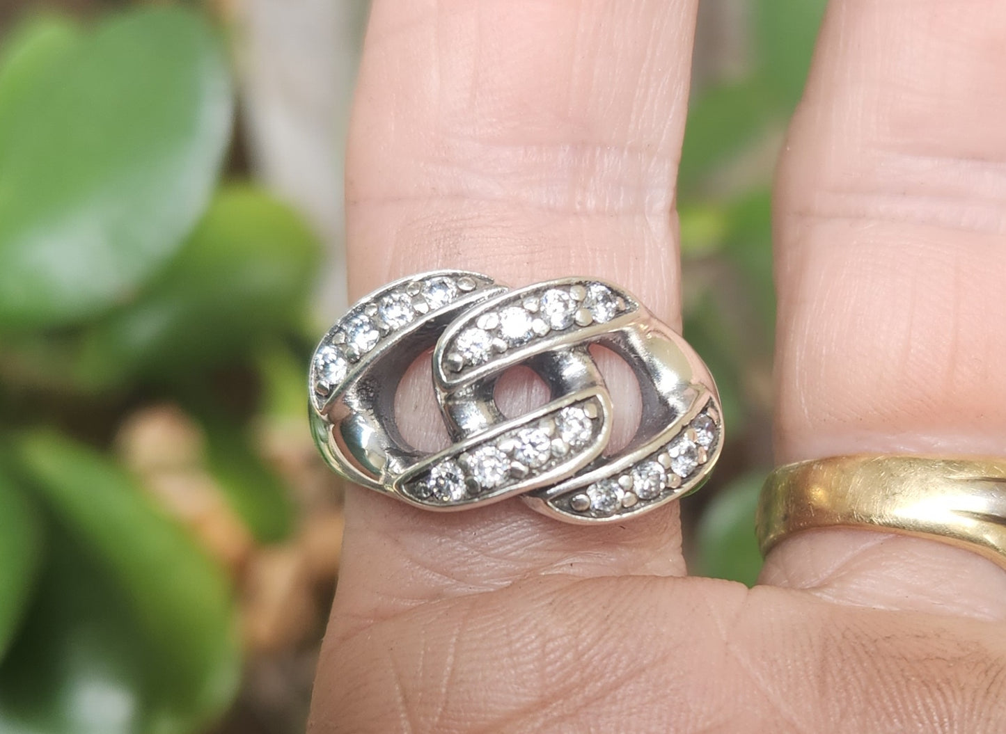 Chain ring,chain link,Cubic zirconia,cz,sterling silver,silver wedding ring,dress ring,bling, handmade,retro,boho,steampunk,hipster,