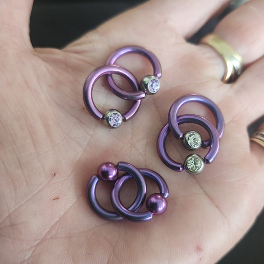 Titanium ring and ball bcr,captive bead ring,10 gauge x 2 earrings,nipple,belly ring,genital