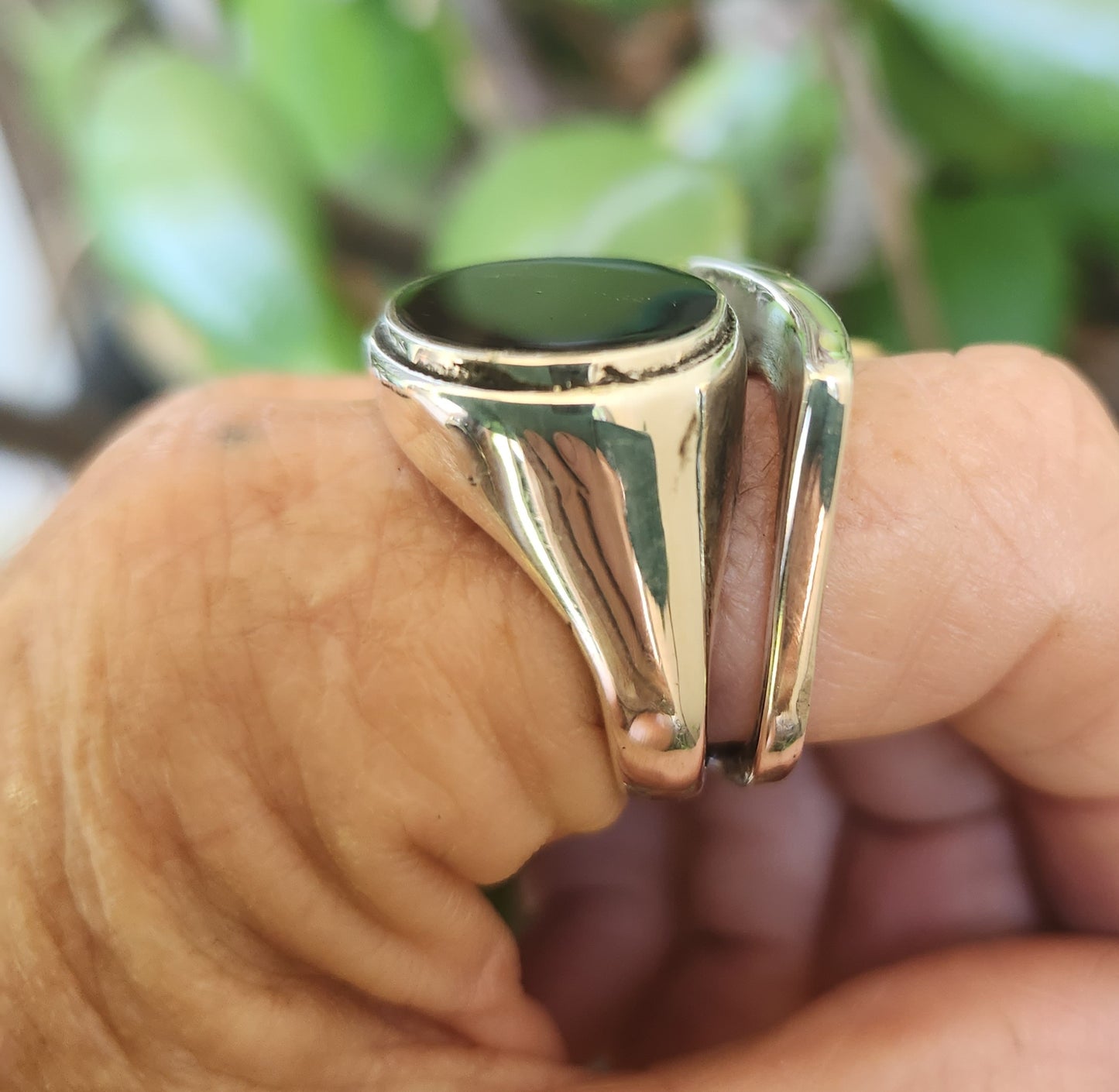 Large black stone ring, 925 sterling silver,black acrylic hand made,boho,chic,goddess,woodland