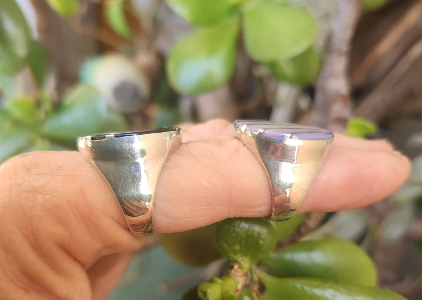 Large round inlay ring,925 sterling silver,black acrylic mosaic
