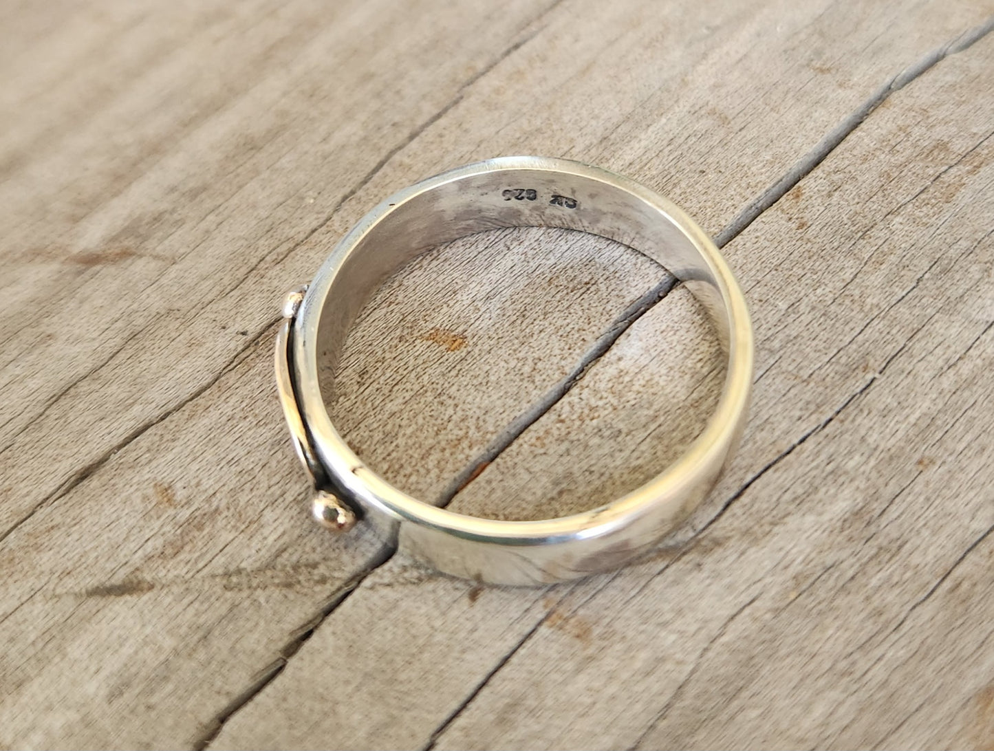 Gold and silver two tone ring,9k gold centre on 925 sterling silver band,gold ball,mixed metal wedding band.