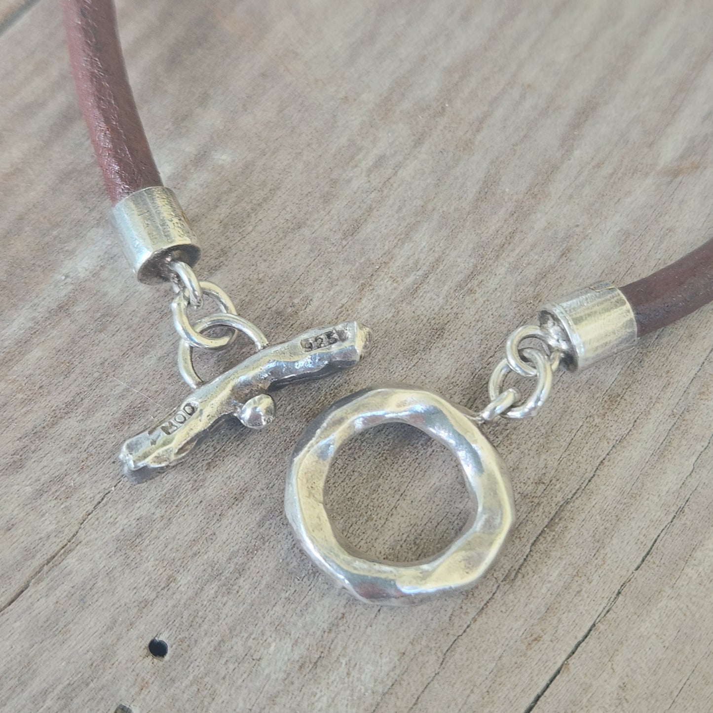 Silver and leather bracelet,925 sterling silver,silver fob bracelet