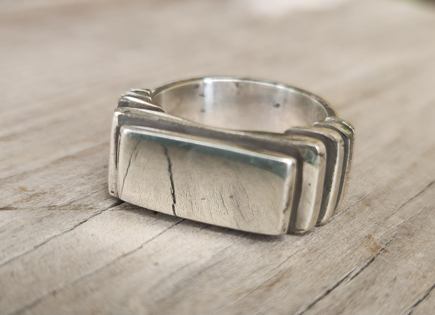 Signet ring rectangle,925 solid sterling silver,rustic industrial chunky,handmade,boho,blank ring,plain silver signet,unisex