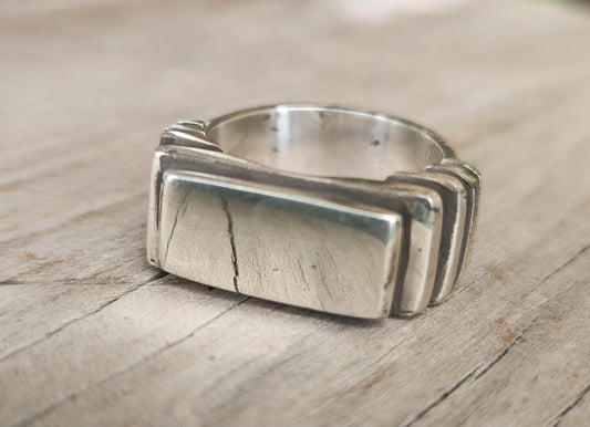 Signet ring rectangle,925 solid sterling silver,rustic industrial chunky,handmade,boho,blank ring,plain silver signet,unisex