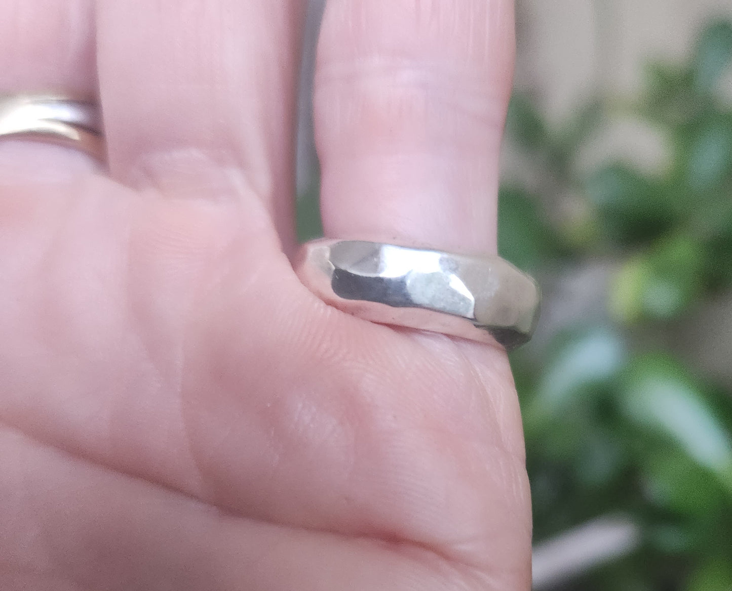 Solid 7mm hammered ring, 925 sterling silver,thick industrial, rustic,hammered, nugget wedding band