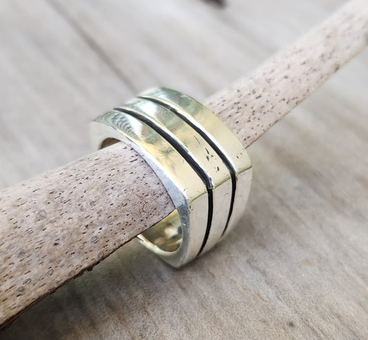 Heavy 13mm wide band, rectangle,925 sterling silver, heavy plain silver, handmade,ladies fashion,wide silver ring,flat top.