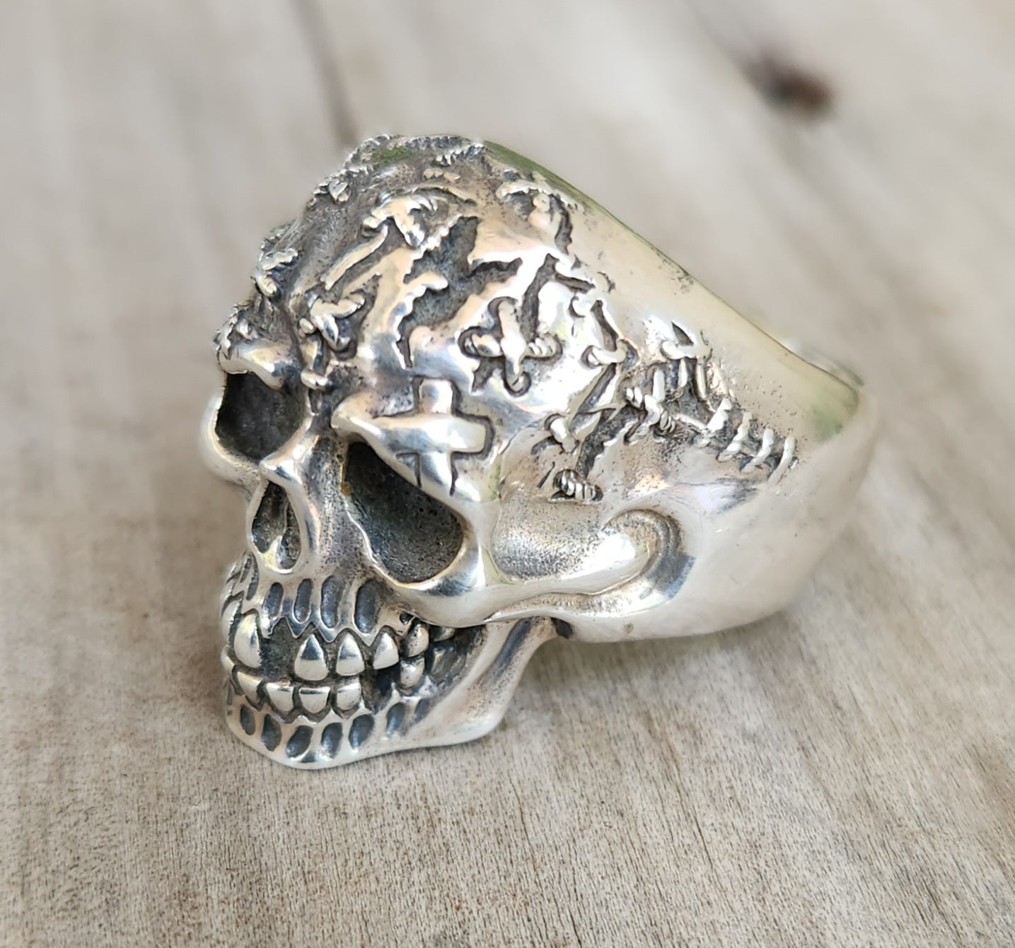 Large sad skull,925 sterling silver,day of the dead, skull,steampunk,gothic, punk,large skull ,long silver ring,handmade,