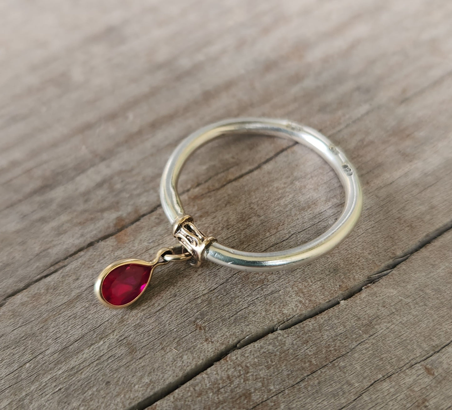 Two tone ring,9ct/9k gold and sterling silver,dangling pear cz in 9k setting  mixed metal ring,thin silver halo ring,