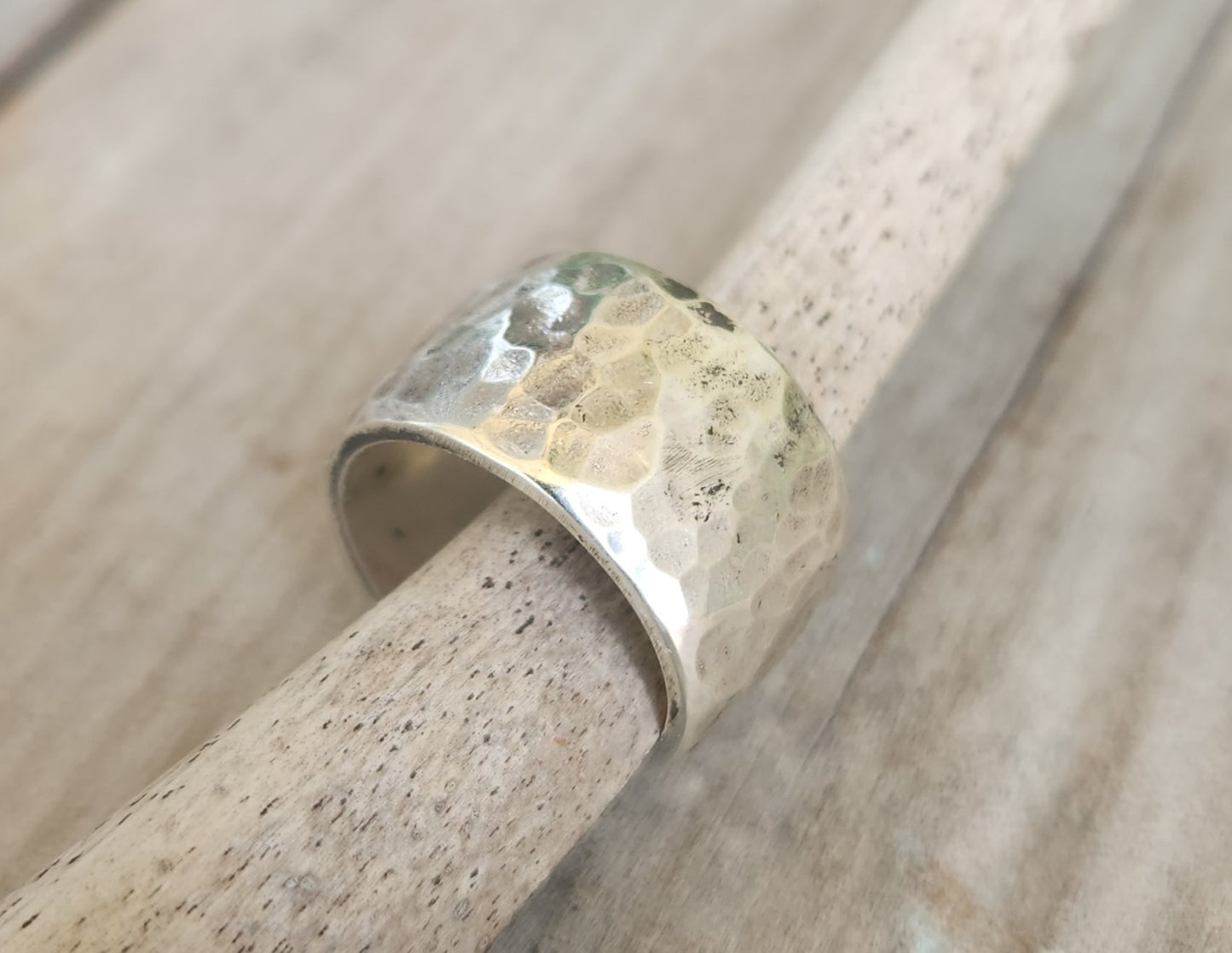 Wide hammered silver ring,925 sterling silver, industrial,nugget