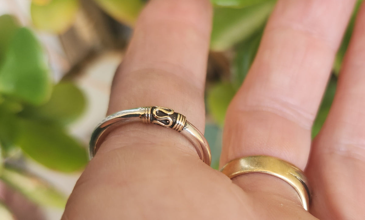 Two tone stacking ring,solid 9ct/9k gold and sterling silver,thin stacker ring,