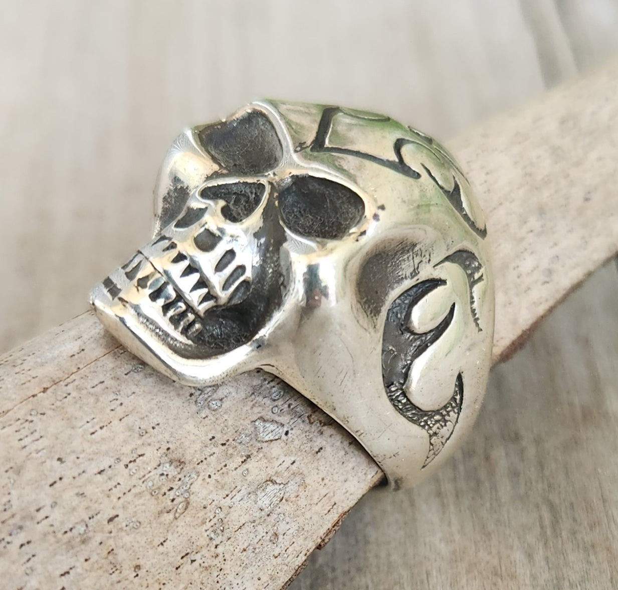 Large skull ring,925 sterling silver,long tribal skull,steampunk gothic punk,handmade,Celtic,skeleton,