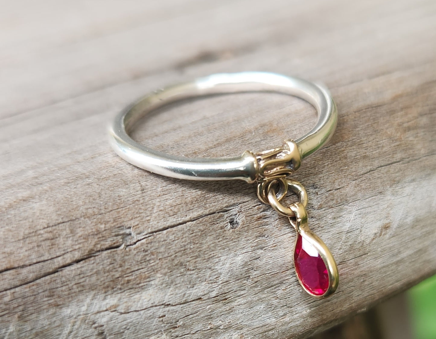 Two tone ring,9ct/9k gold and sterling silver,dangling pear cz in 9k setting  mixed metal ring,thin silver halo ring,