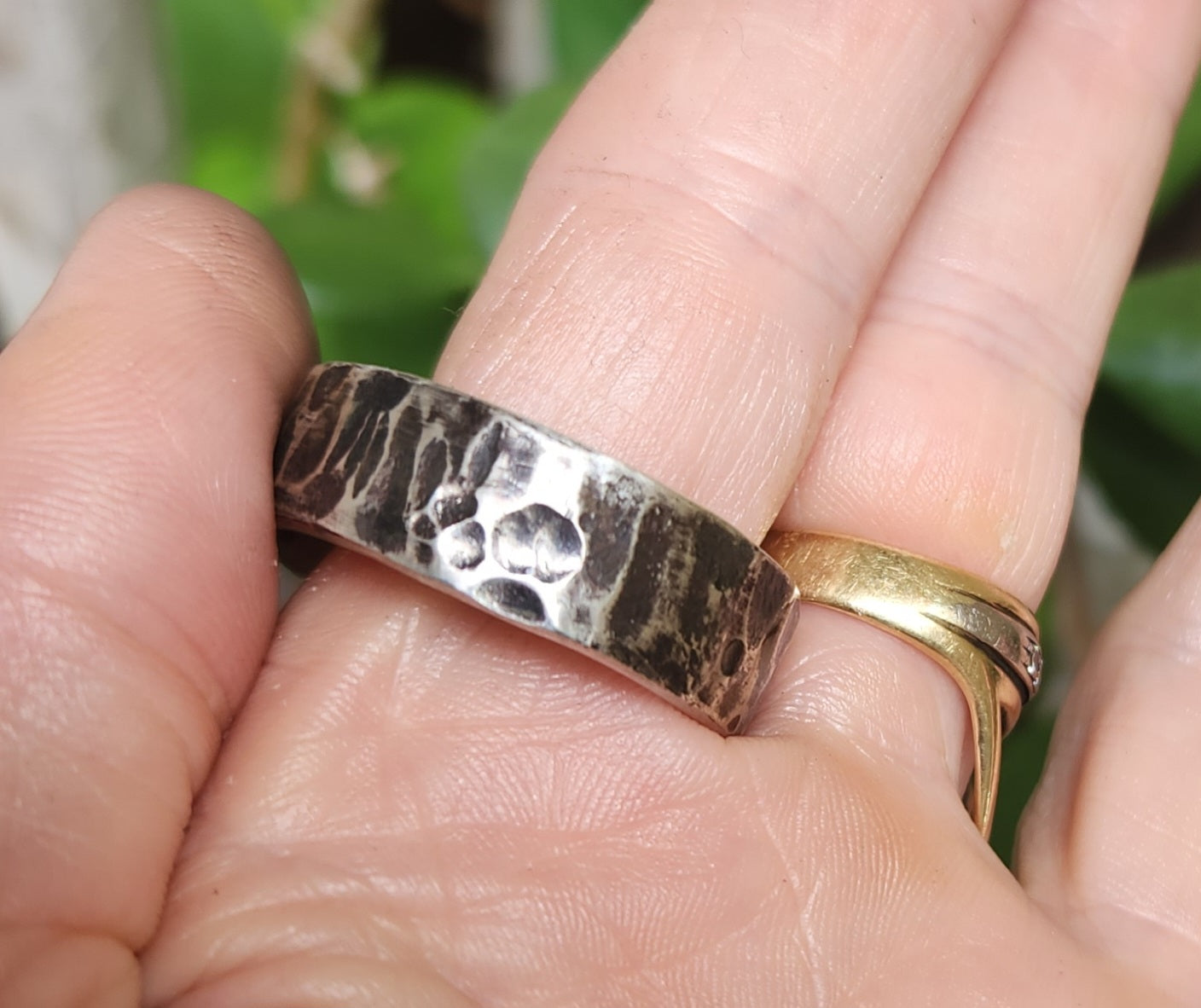 hammered 9mm ring,925 sterling silver,handmade,size 15, nugget,rustic, steampunk,industrial band,wedding, dress ring