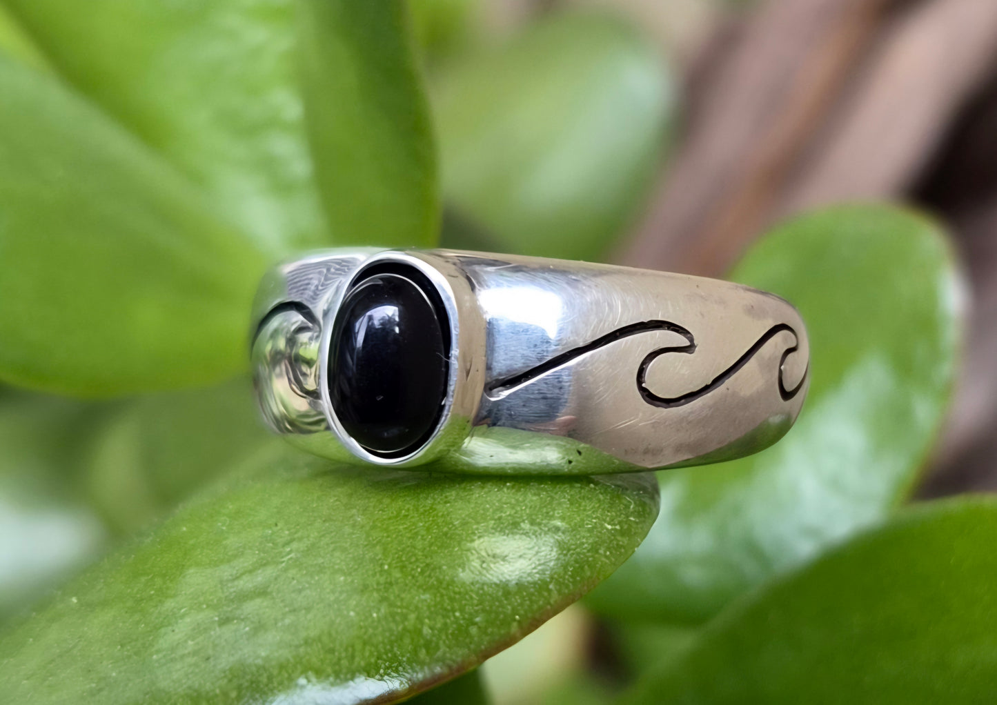 Onyx wave ring,925 sterling silver,sailor surf,surfer,ocean jewelry,snorkel