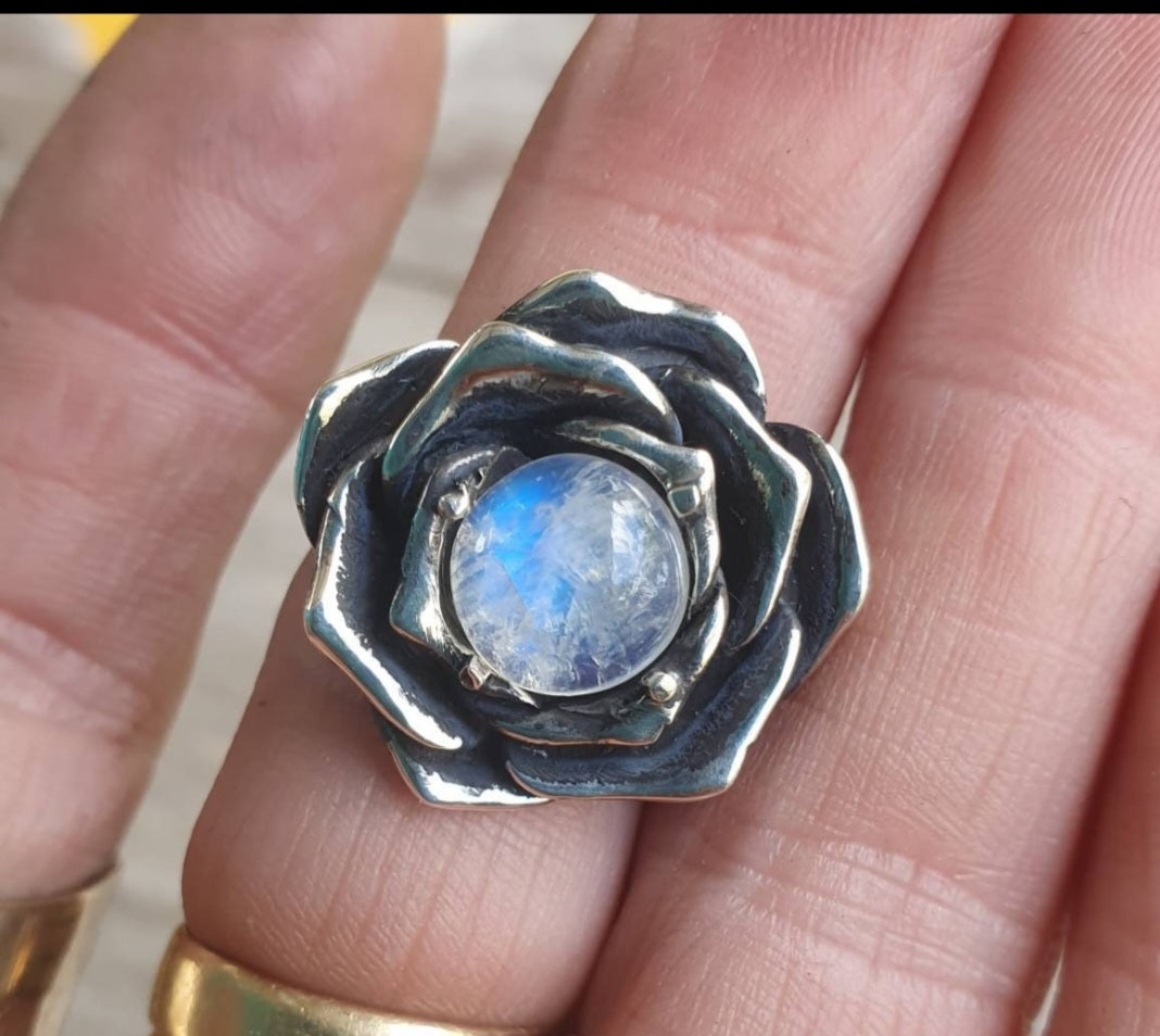 Large silver rose ring,925 sterling silver, alternative steampunk gothic art nouveau victorian punk