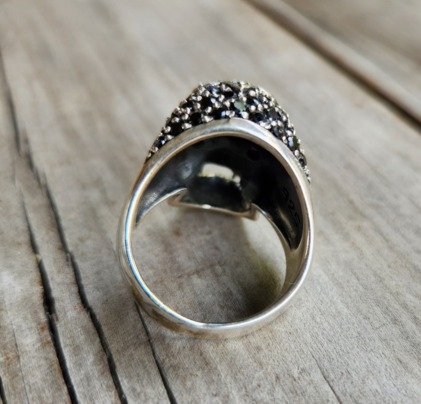Skull ring,925 sterling silver bling,cubic zirconia,rockabilly,handmade,mens fashion,chunky ring,pirate