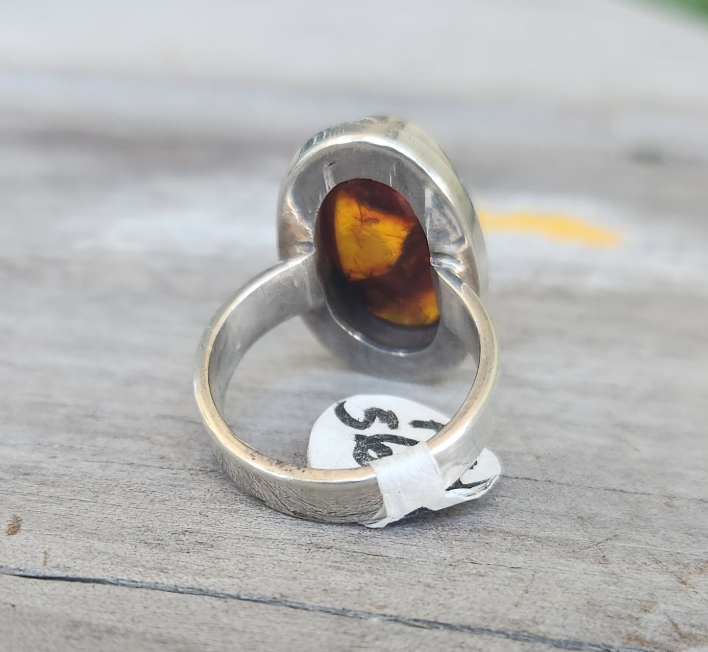 Amber long ring,925 sterling silver, boho,shic minimalist ,new age handmade,large