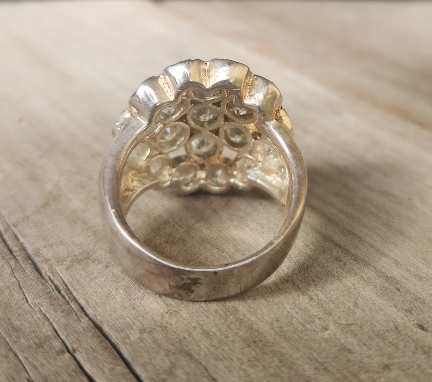 Large cz flower cluster ring,925 sterling,multi stone,cubic zircon ring