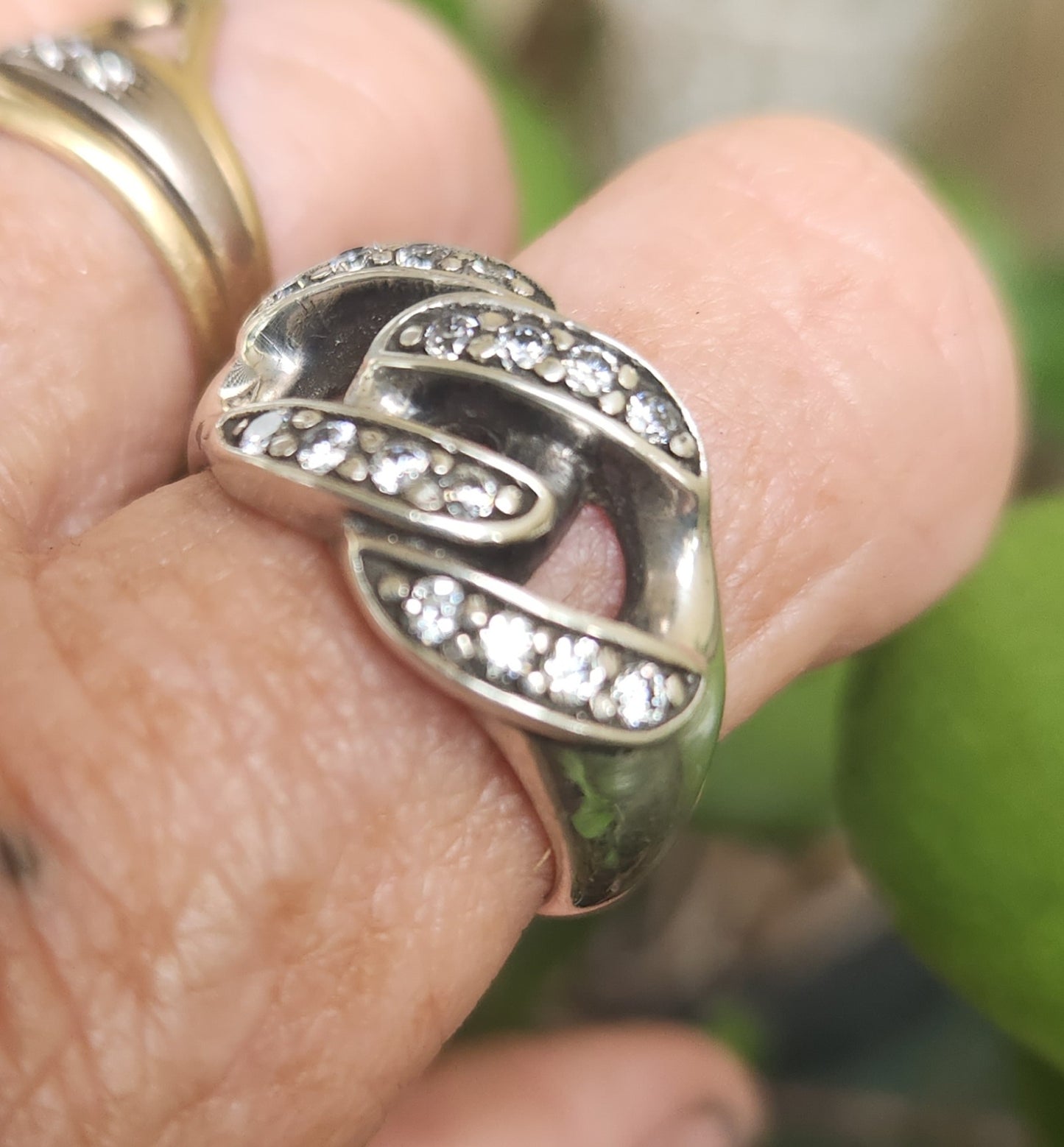 Chain ring,chain link,Cubic zirconia,cz,sterling silver,silver wedding ring,dress ring,bling, handmade,retro,boho,steampunk,hipster,