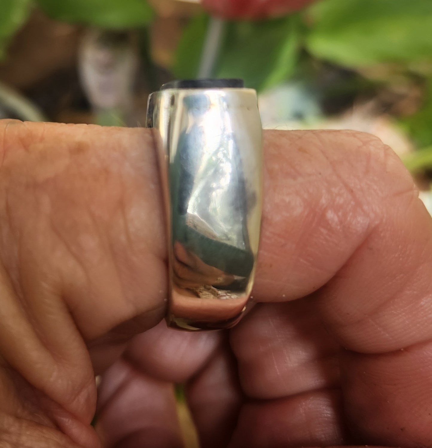 Large Rectangle ring,black acyrlic ring,sterling silver,chunky,handmade,Micheal Hutchence inxs
