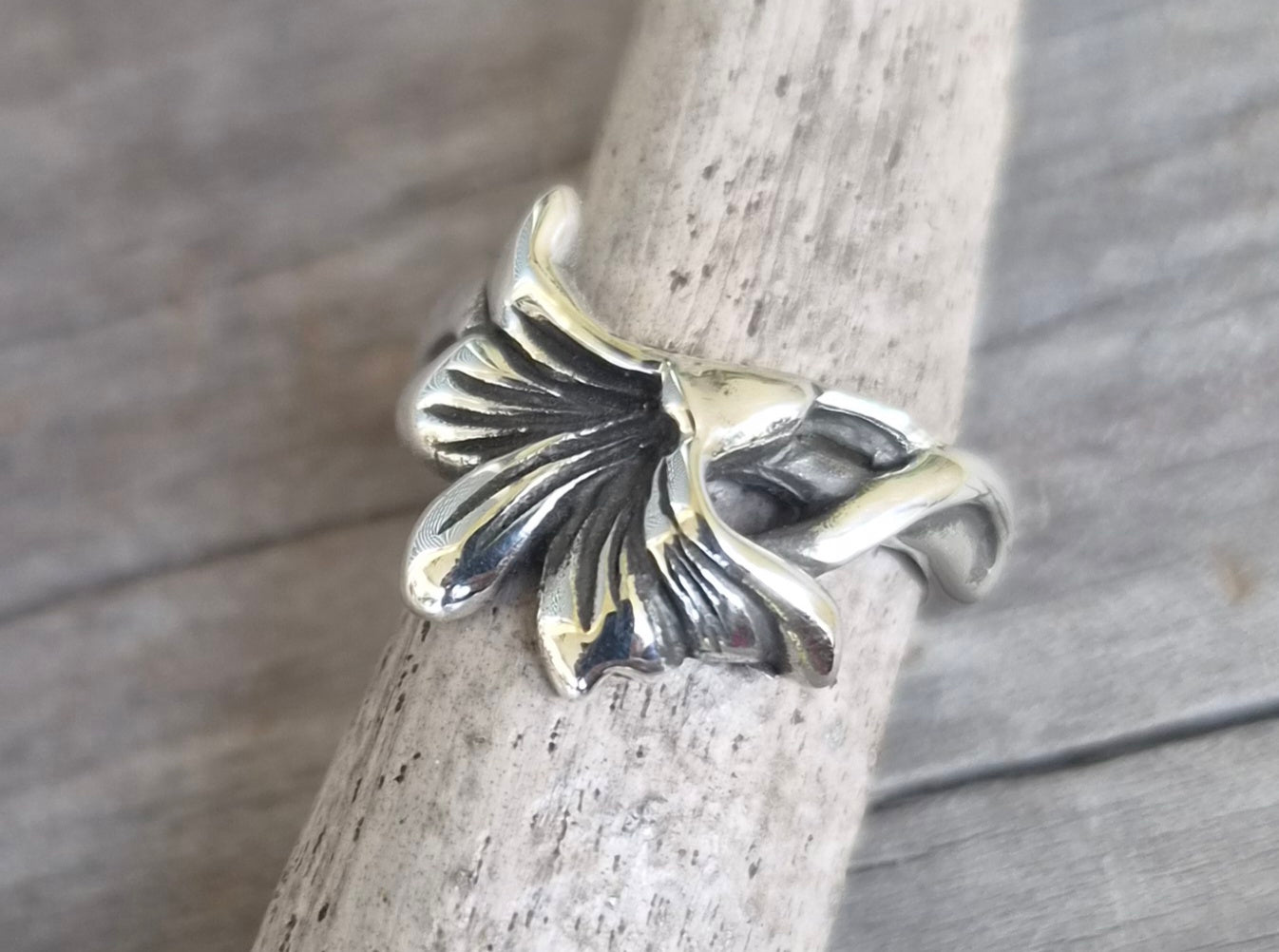 Silver lily flower ring,925 solid sterling silver not,art noveau woodland,