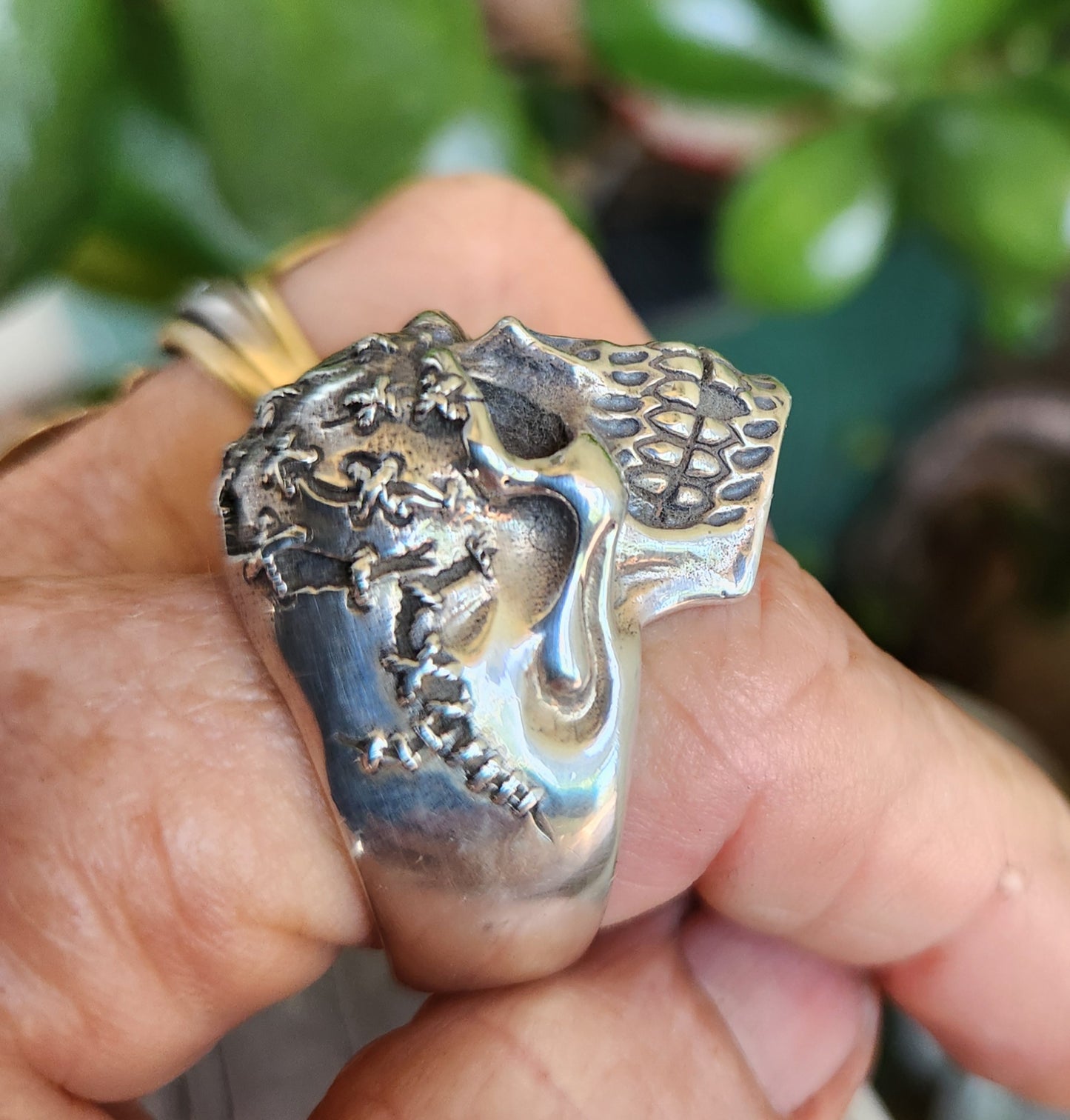 Large sad skull,925 sterling silver,day of the dead, skull,steampunk,gothic, punk,large skull ,long silver ring,handmade,