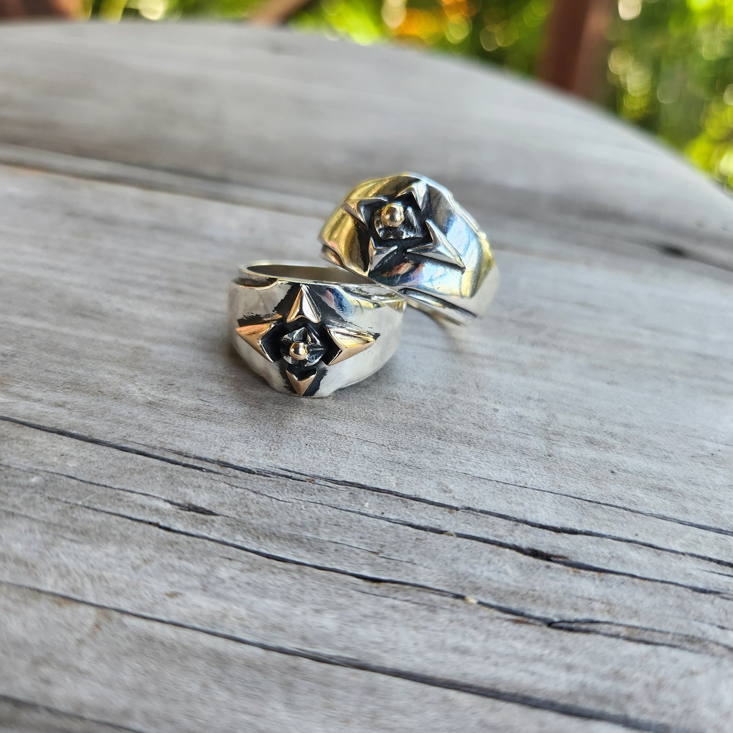 Gold and silver tribal band,9k gold and sterling silver ring,ornate mixed metal solid mans ring modern,mixed metal, two tone dress ring,celtic tribal wedding band