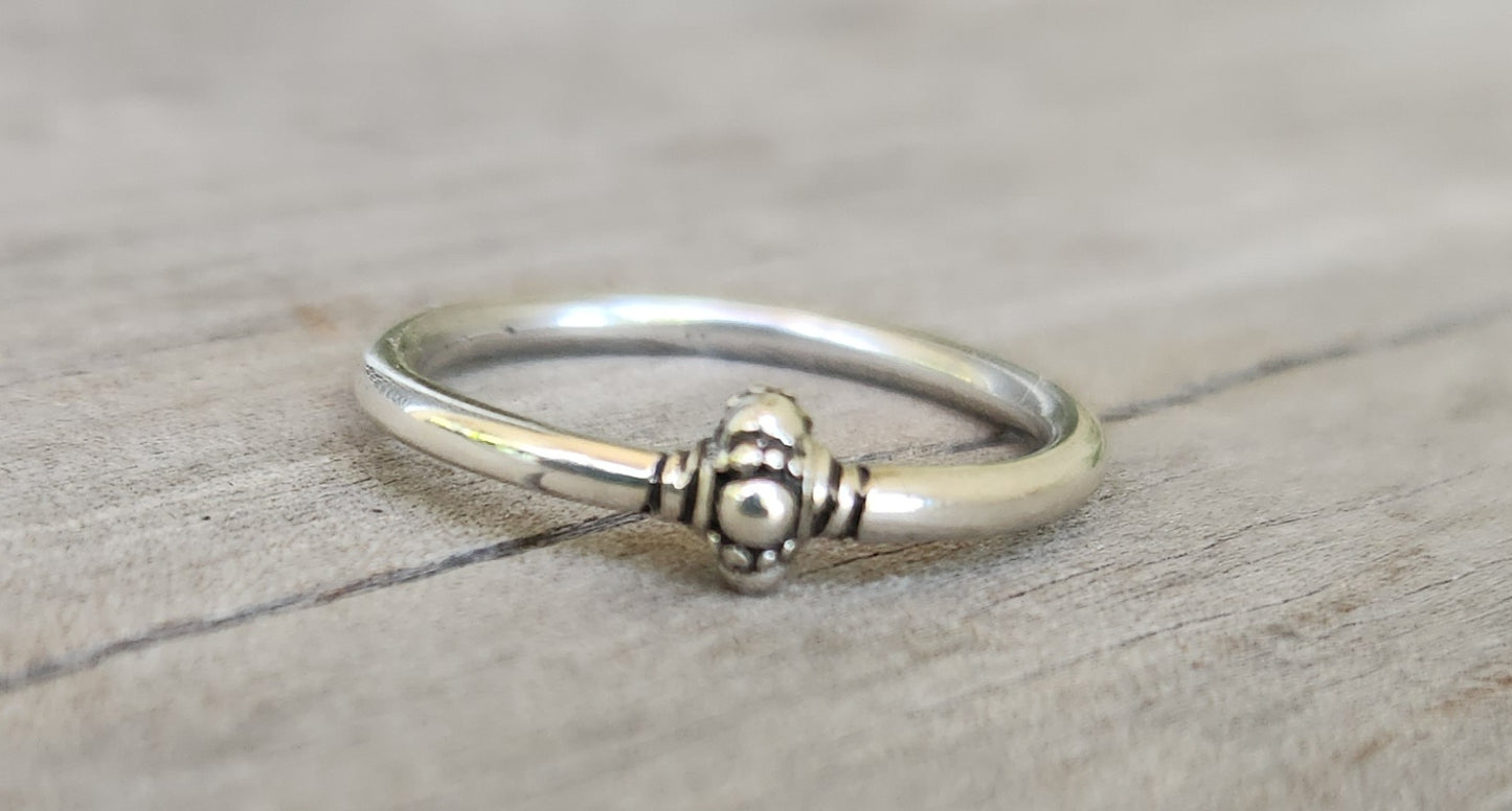 Silver bead stacker ring,925 sterling silver, 9k gold bead and sterling silver