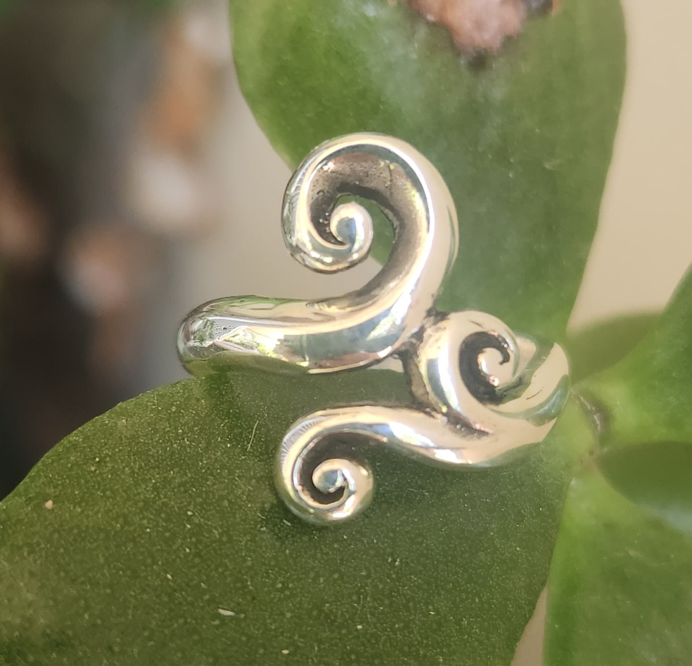 Long silver scroll ring,925 sterling silver,swirl ring,wedding,handmade,goddess,boho,steampunk gothic, art nouveau,deco,celtic,tribal,vintage
