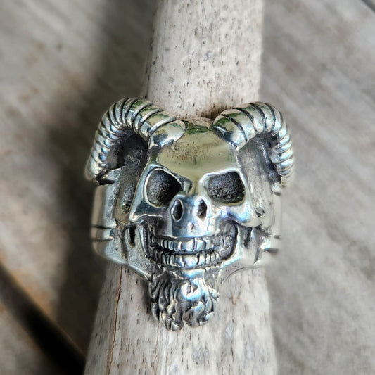 Goats skull ring,925 Sterling silver,goat skull,horn,tribal,indian,cowboy,country, western,ritual magic style,rockabilly,mens fashion,handmade