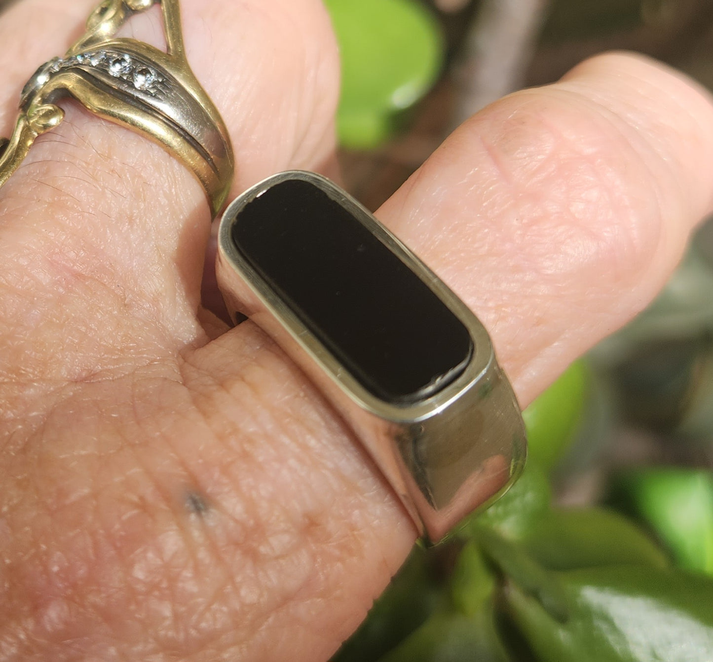 Large Rectangle ring,black acyrlic ring,sterling silver,chunky,handmade,Micheal Hutchence inxs