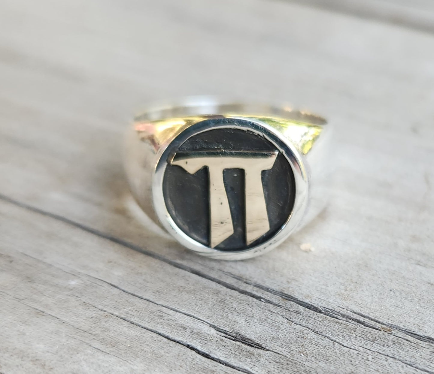Gold chai signet ring 9k symbol on sterling silver band, Jewish "life"symbol,Hebrew vitality, good luck, spiritual, handmade