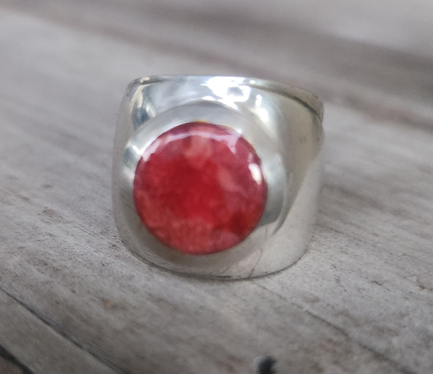wide silver ring,925 sterling silver,red coral or black enamel