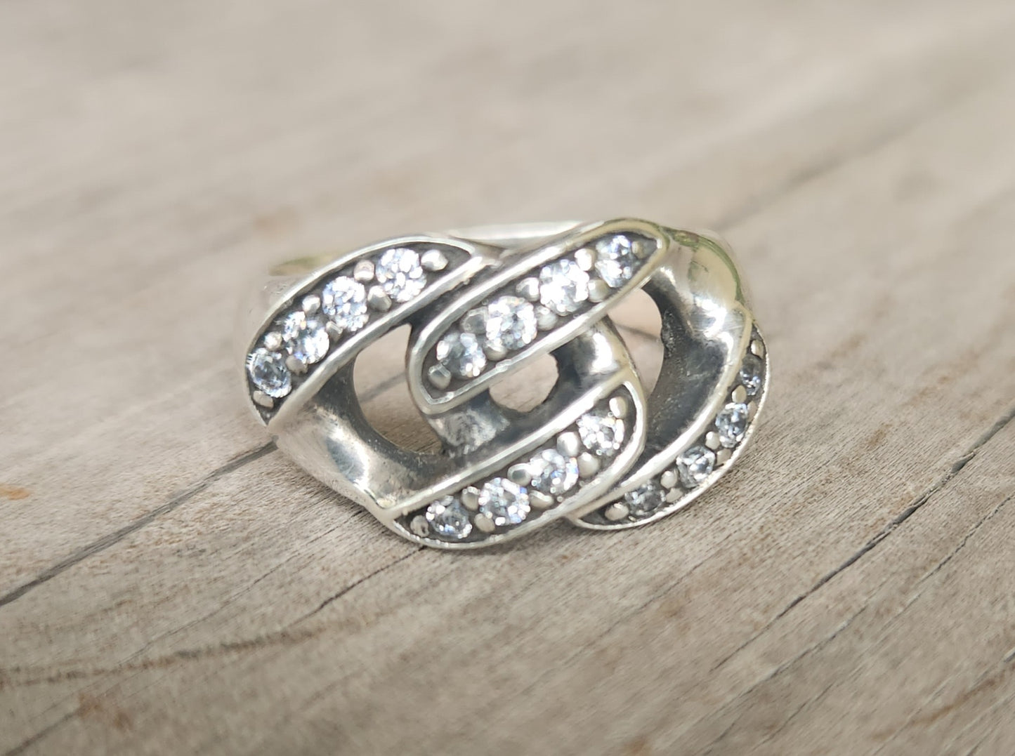 Chain ring,chain link,Cubic zirconia,cz,sterling silver,silver wedding ring,dress ring,bling, handmade,retro,boho,steampunk,hipster,