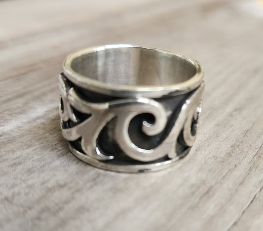Wide spinner ring ,925sterling silver,15mm swirl tribal worry ring,wedding,dress,scroll,bespoke