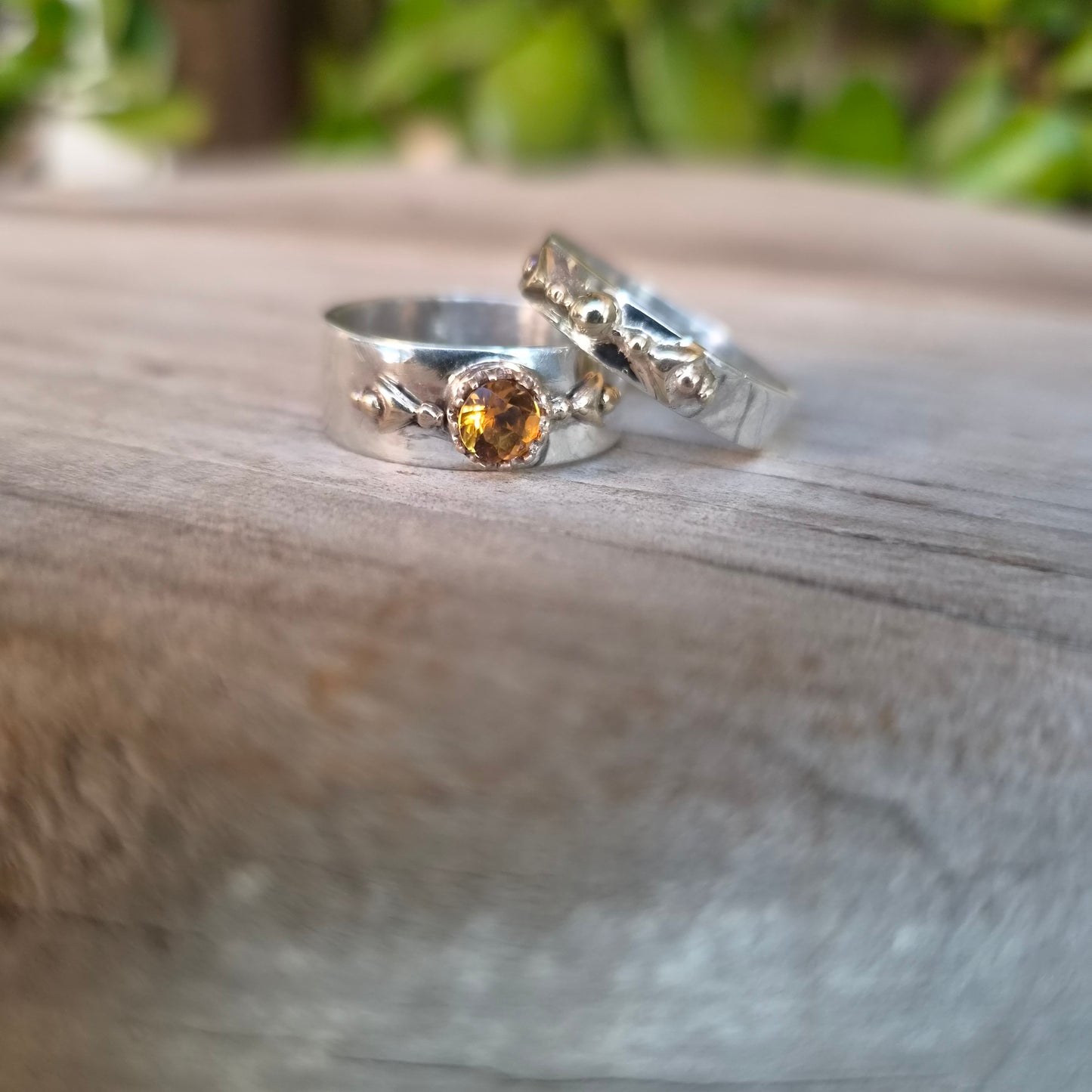Mixed metal ring,9k gold top 925 sterling silver band, cz two tone