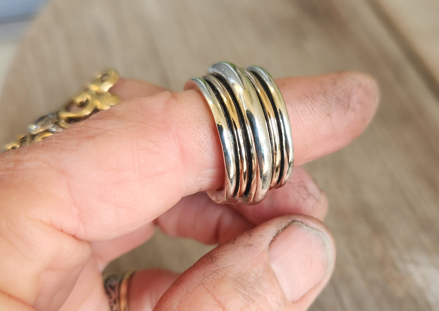 Chunky Two tone ring,wide,9ct gold and 925 sterling silver,unisex mixed metal band,wedding ring,