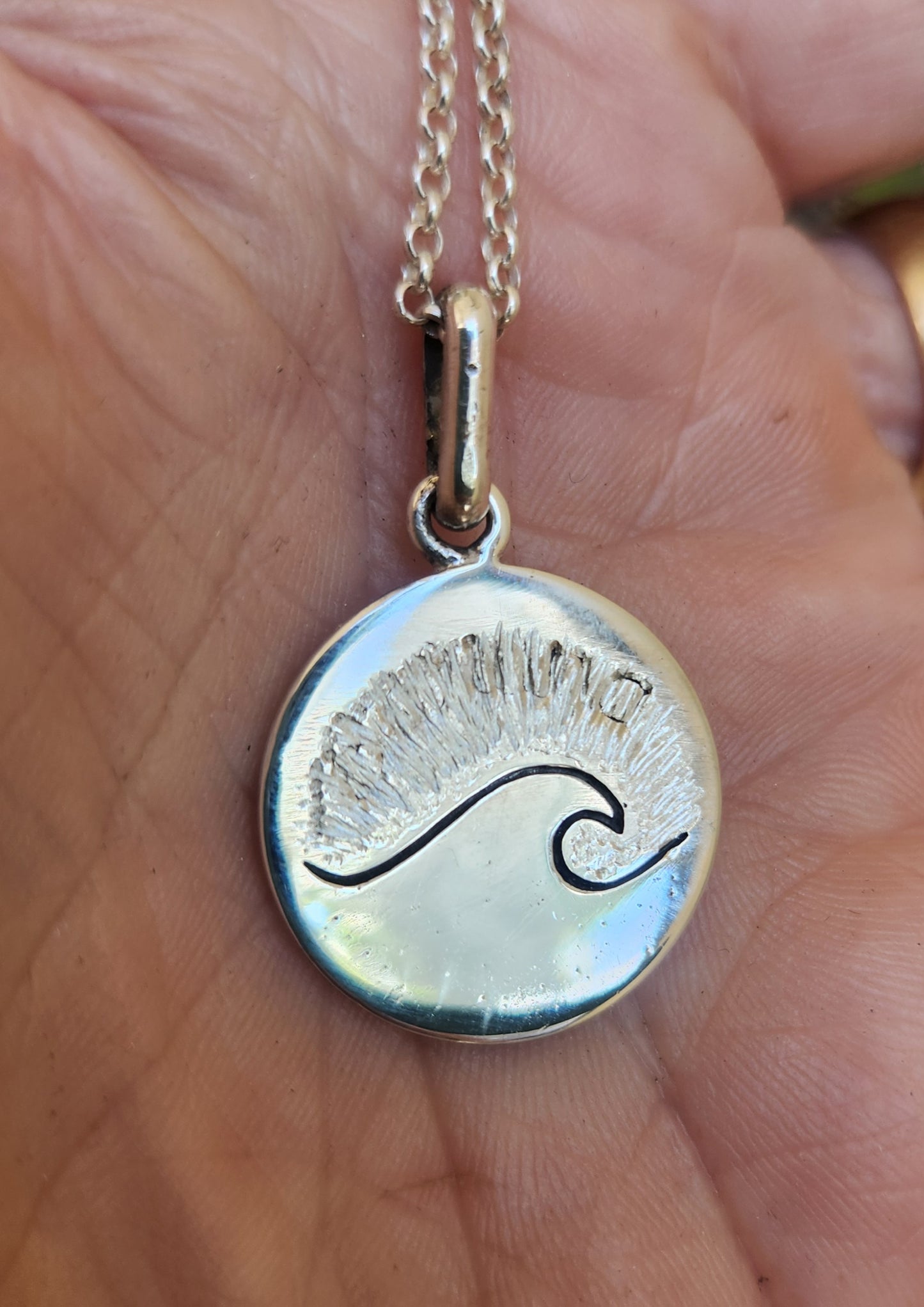 Wave pendant,sterling silver medallion,surfer,surf pendant,sailor,diver, wave,surfer,surf,beach jewelry,handmade,