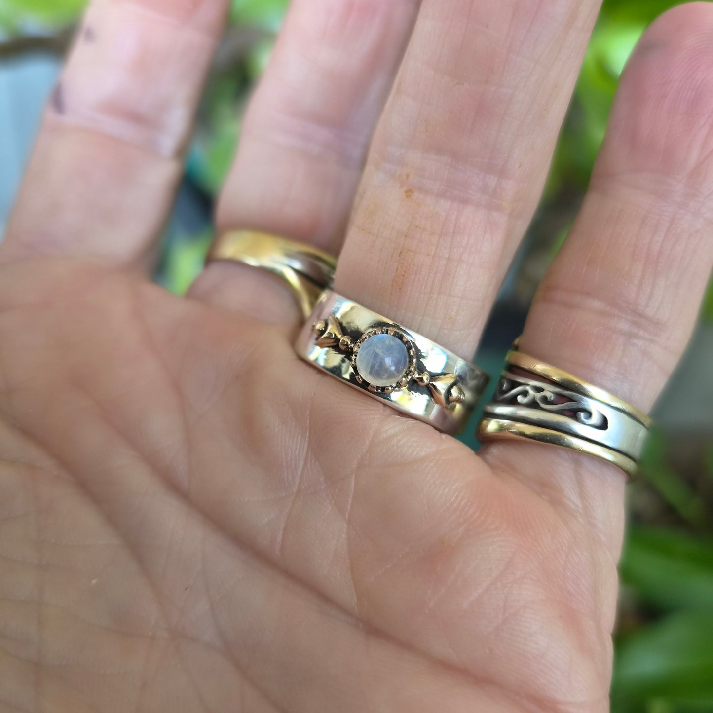 Mixed metal ring,9k gold ball top 925 sterling silver band,gemstone,two tone band